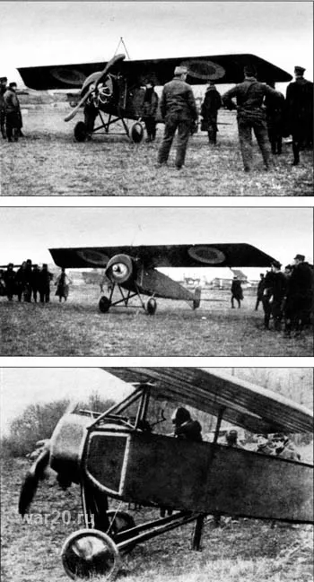 Серия снимков "парасоля" Гарро, вооруженного пулеметом "Гочкис", 1915 г.